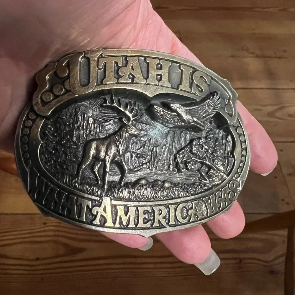Vintage 1989 Utah What America Was  Elk Belt Buckle